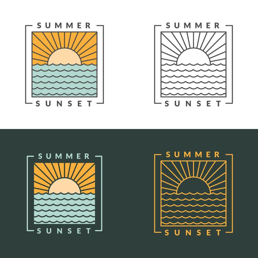 illustration of sunset beach monoline or line art style vector