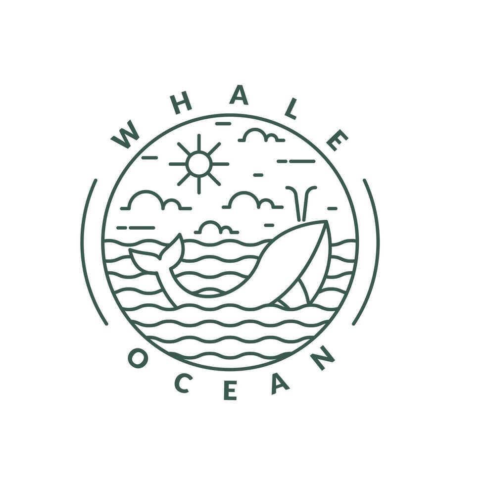 illustration of ocean and whale monoline or line art style vector