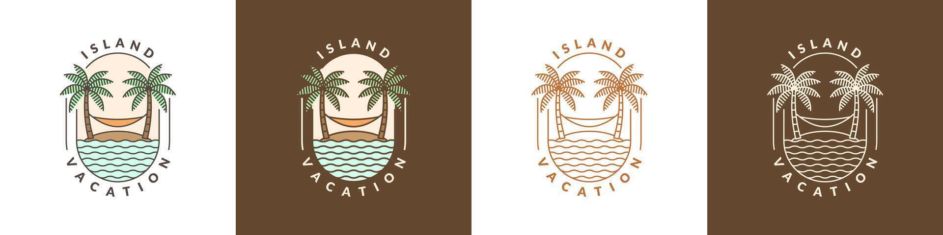 ilustración de isla y hamaca monoline o línea Arte estilo vector