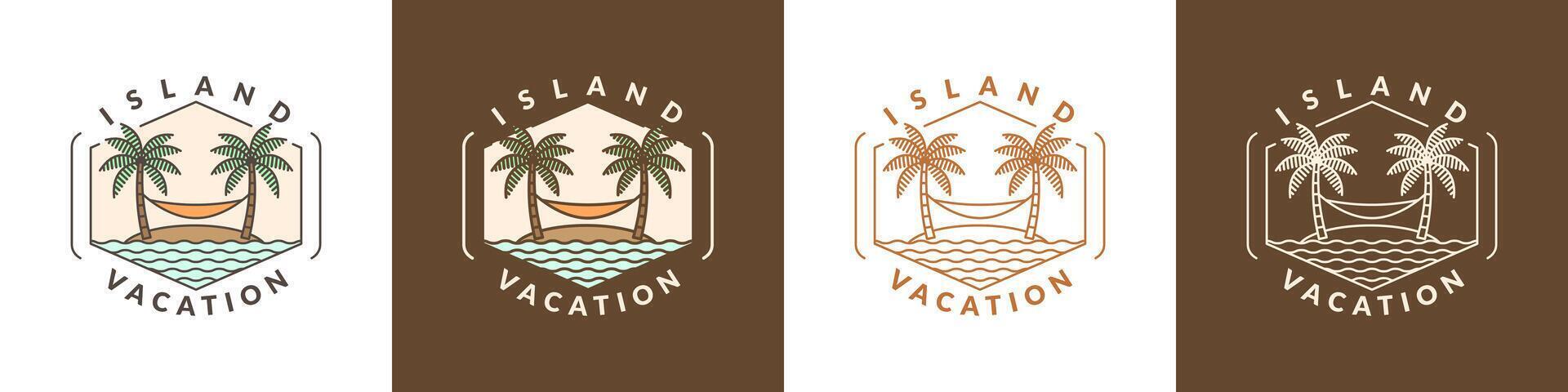 ilustración de isla y hamaca monoline o línea Arte estilo vector