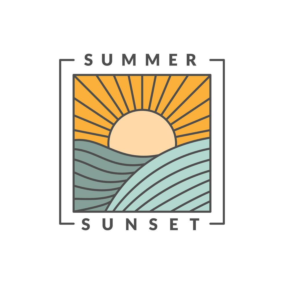 ilustración de puesta de sol playa monoline o línea Arte estilo vector