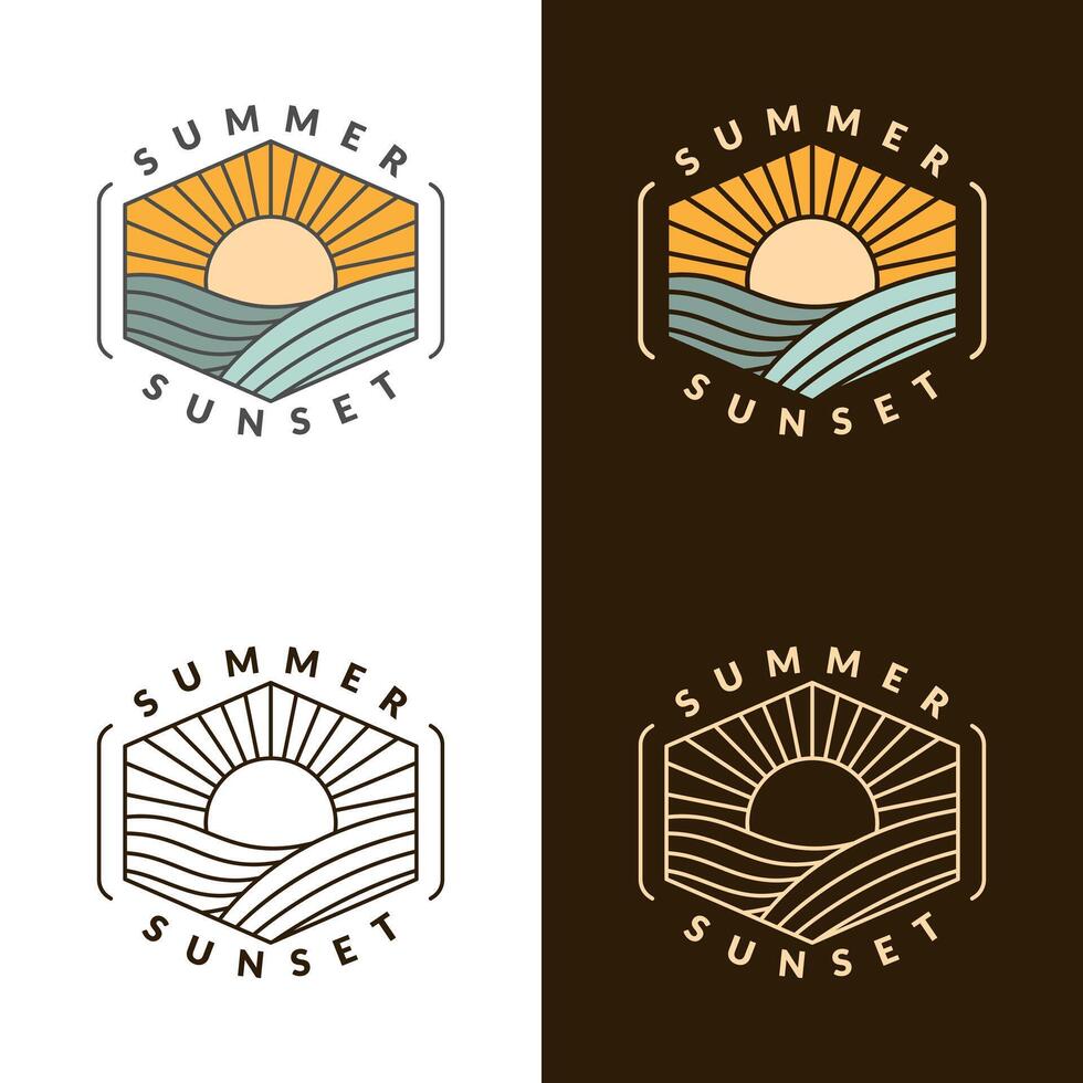 illustration of sunset beach monoline or line art style vector
