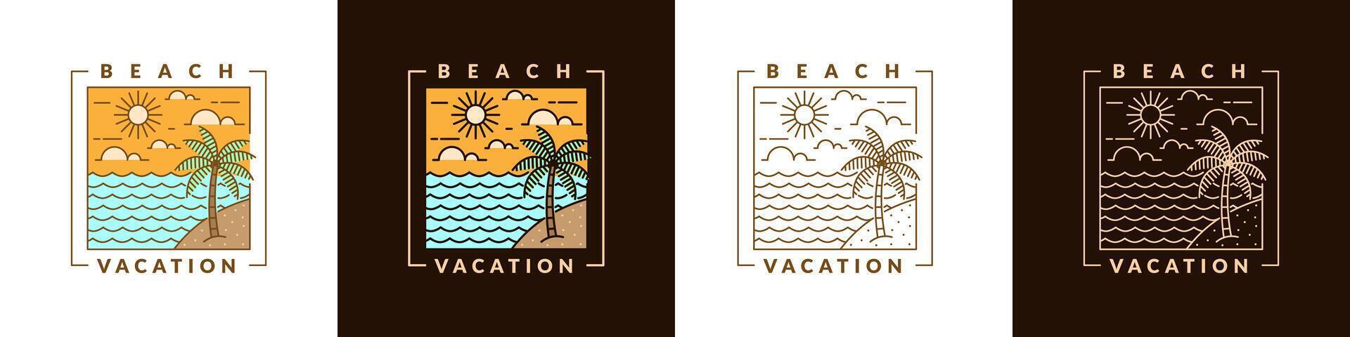 ilustración de playa monoline o línea Arte estilo vector