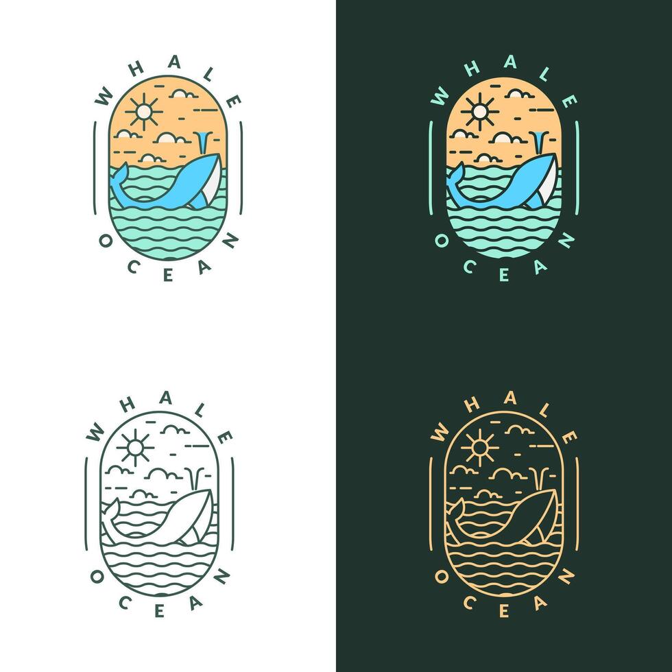 illustration of ocean and whale monoline or line art style vector