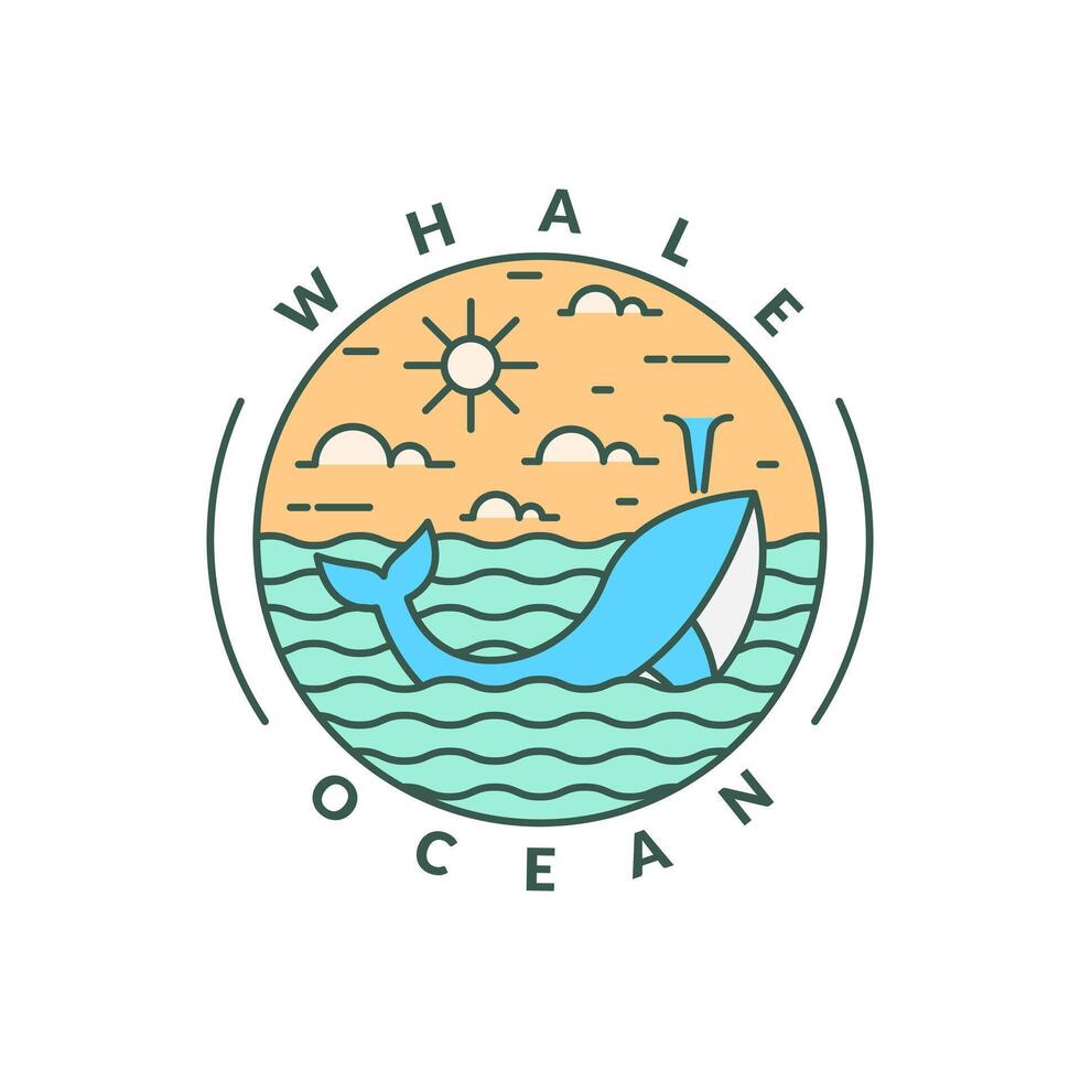 illustration of ocean and whale monoline or line art style vector