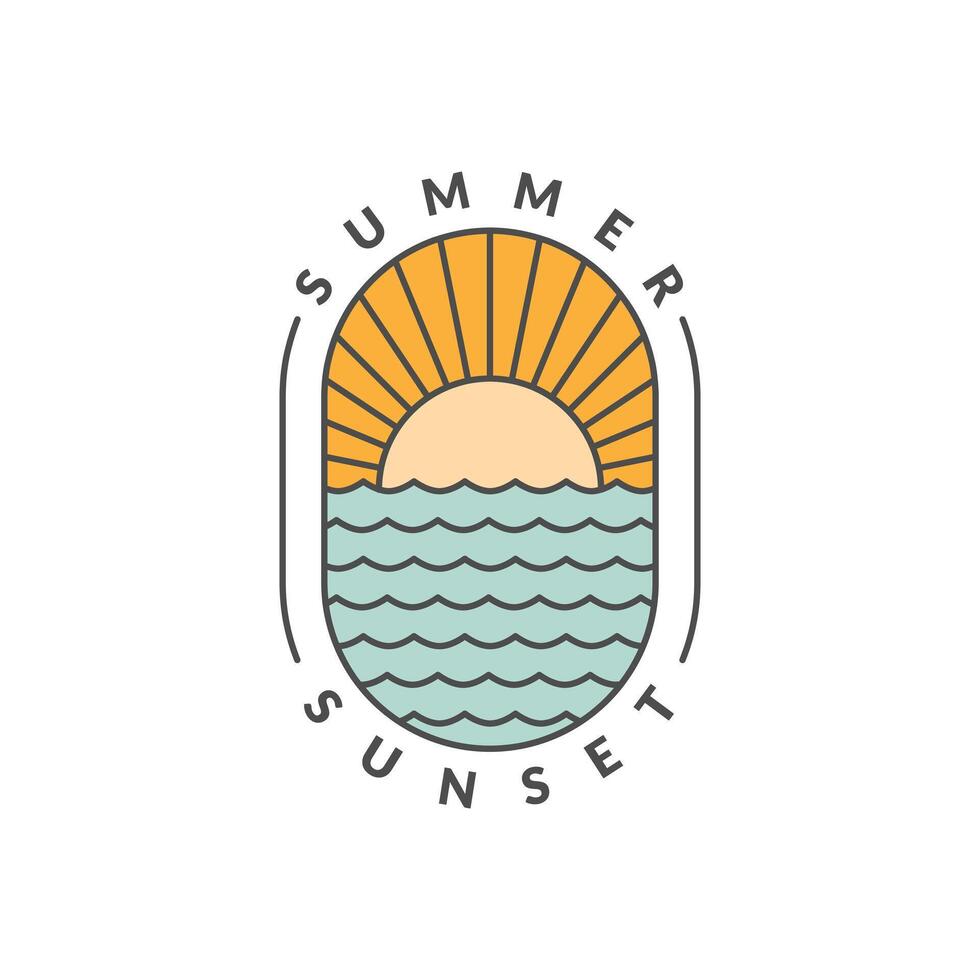 illustration of sunset beach monoline or line art style vector