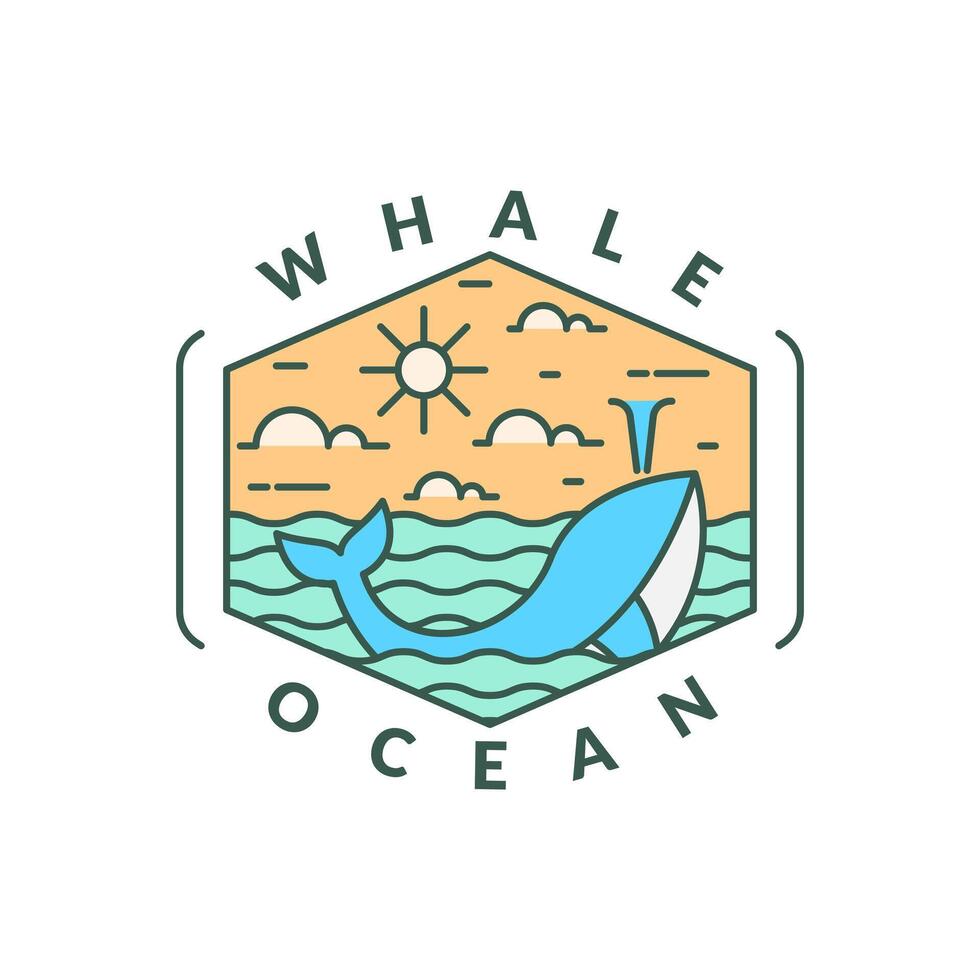 illustration of ocean and whale monoline or line art style vector