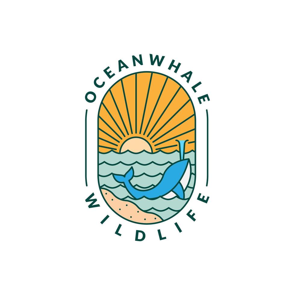 illustration of beach and whale monoline or line art style vector