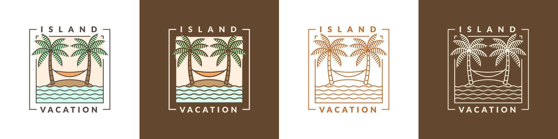 illustration of island and hammock monoline or line art style vector