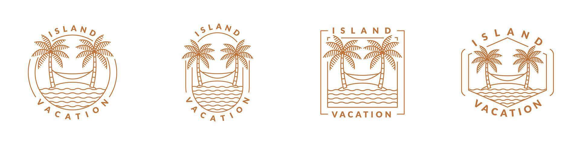 illustration of island and hammock monoline or line art style vector