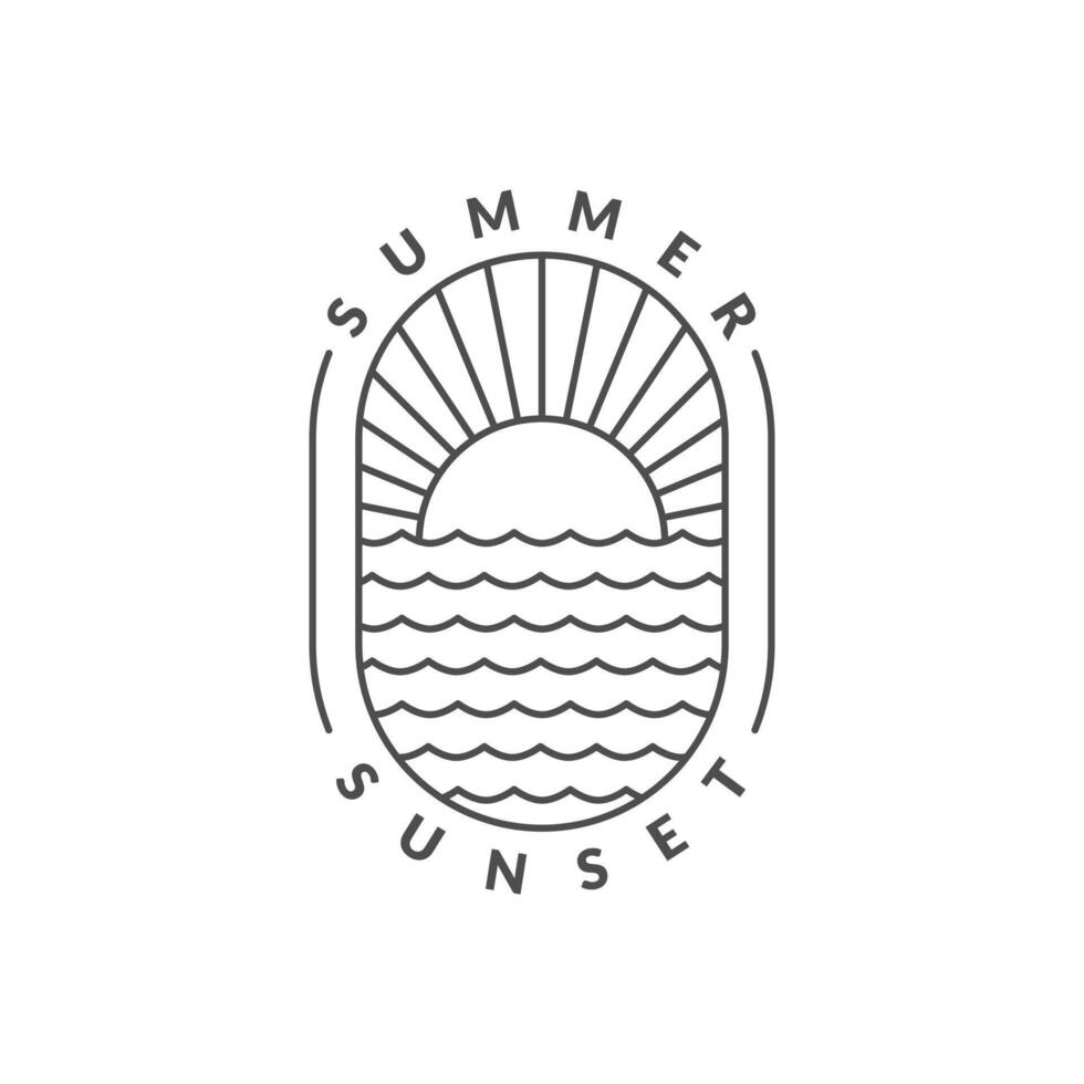 illustration of sunset beach monoline or line art style vector