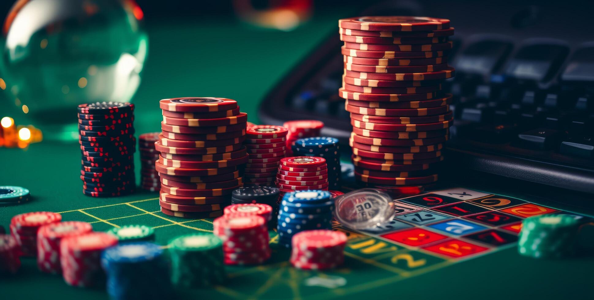 ai generado juego, casinos tarjetas en contra el antecedentes de juego de azar papas fritas y póker tarjetas foto