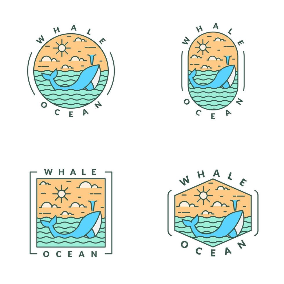 illustration of ocean and whale monoline or line art style vector
