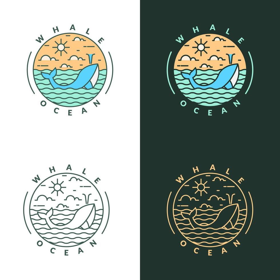 illustration of ocean and whale monoline or line art style vector
