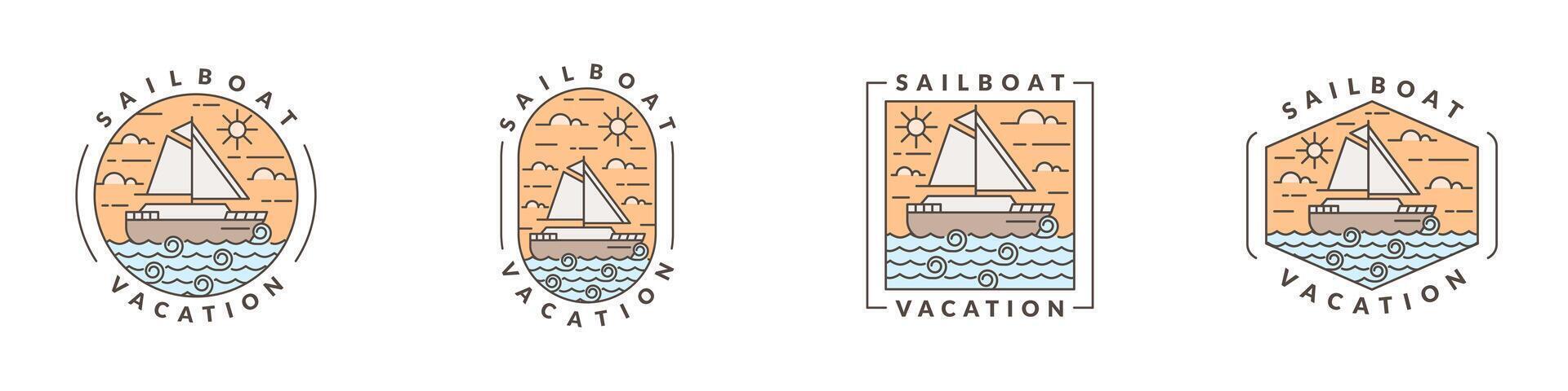 illustration of sailboat and ocean monoline or line art style vector