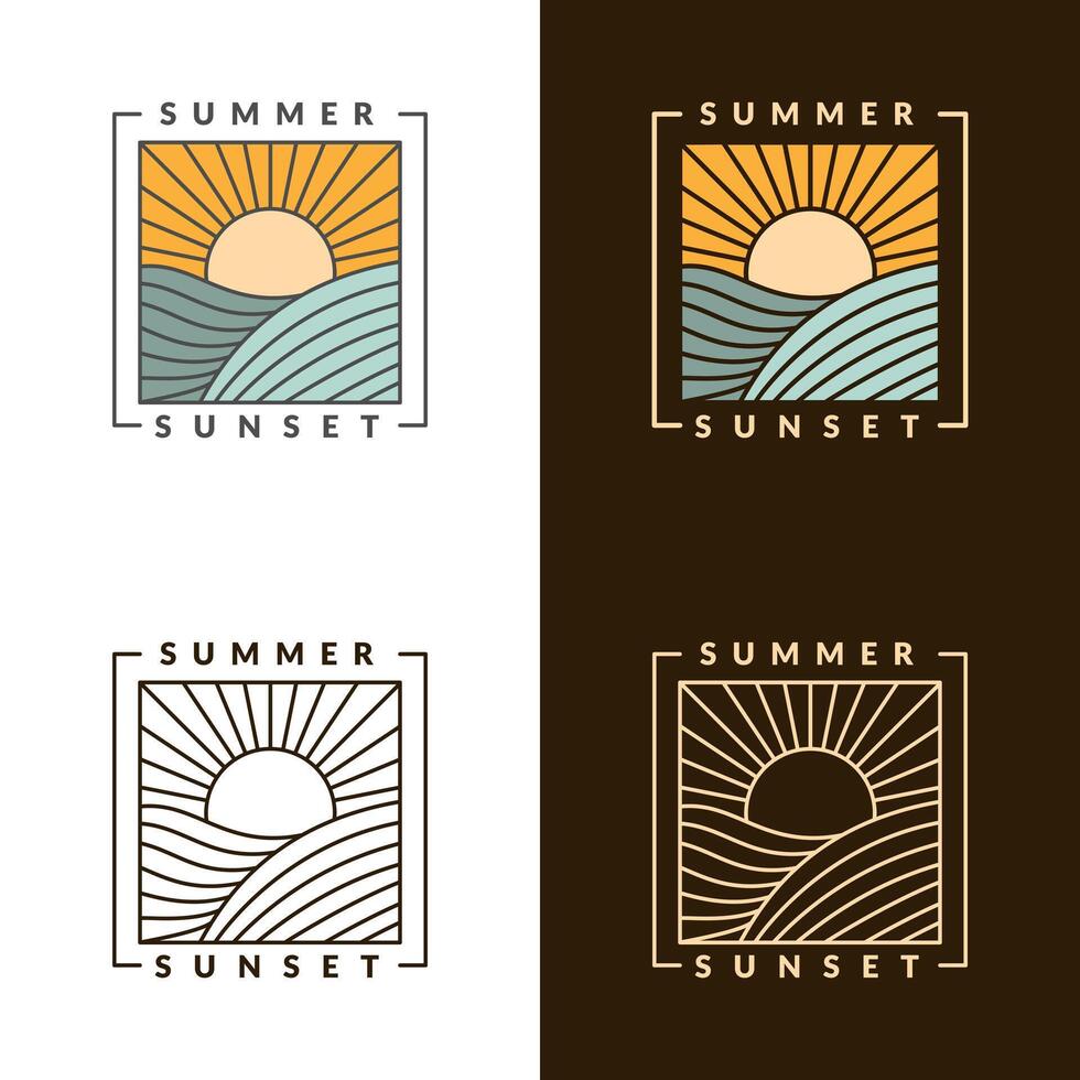 ilustración de puesta de sol playa monoline o línea Arte estilo vector