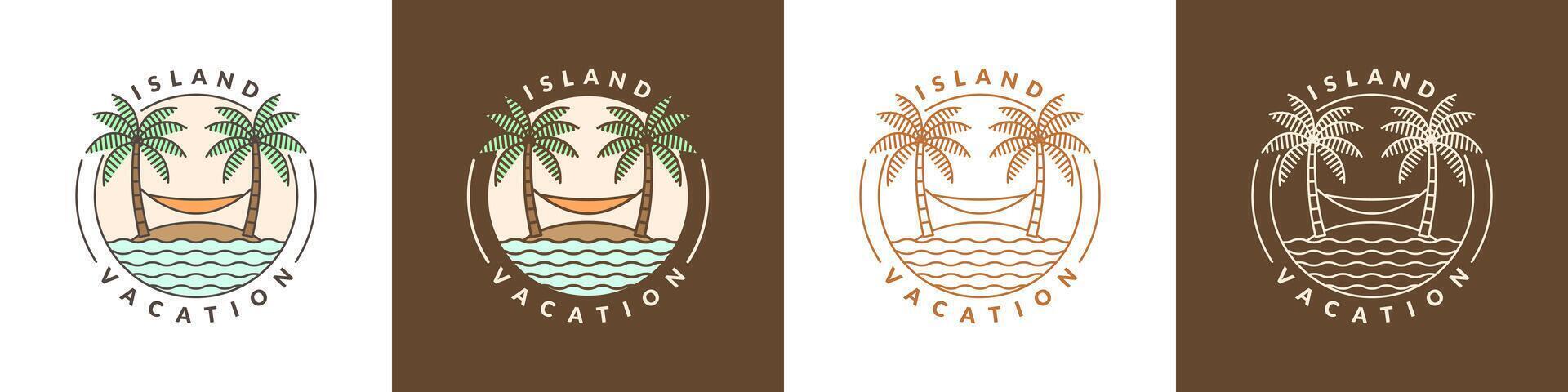 illustration of island and hammock monoline or line art style vector