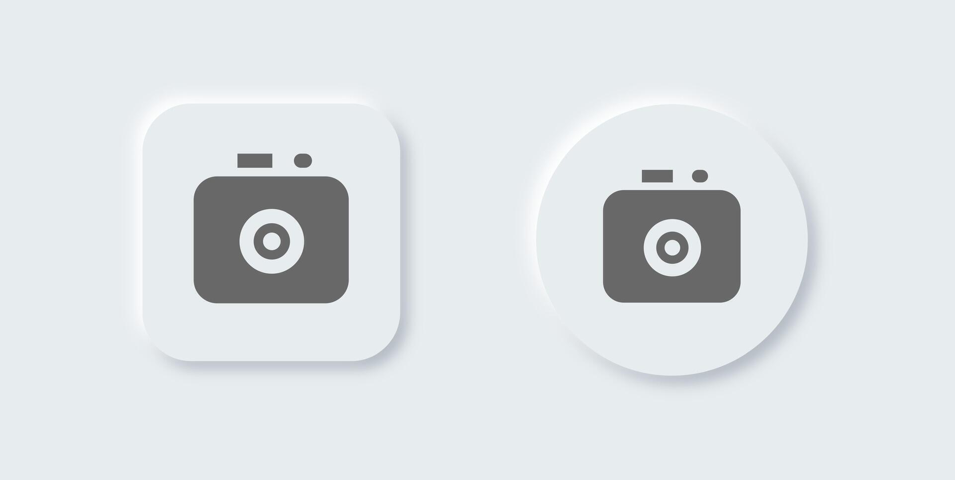 Camera solid icon in neomorphic design style. Capture buttons signs vector illustration.