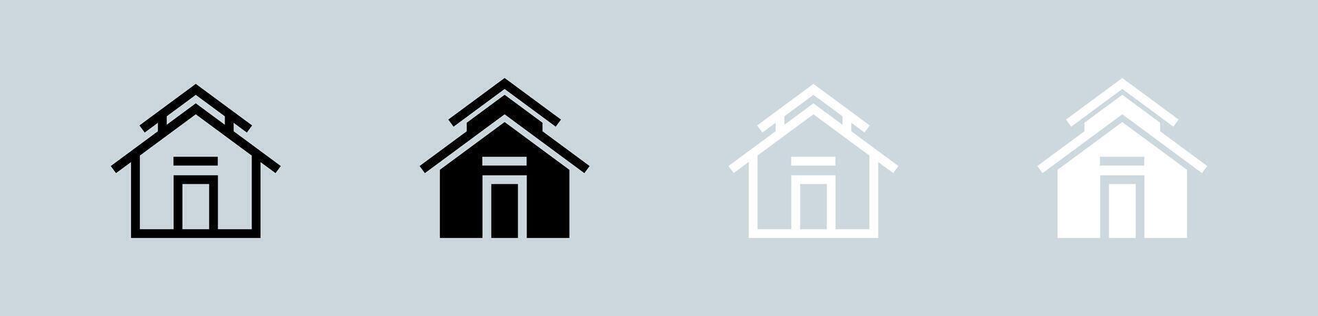 hogar botón icono conjunto en negro y blanco. casa señales vector ilustración.