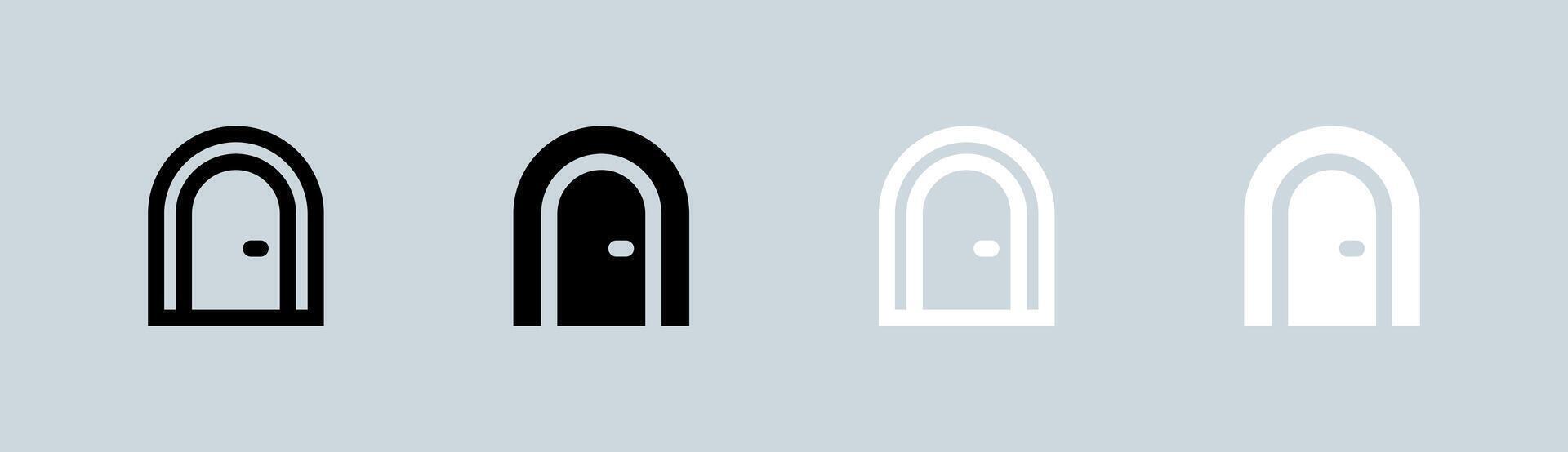 Door icon set in black and white. Doorway signs vector illustration.