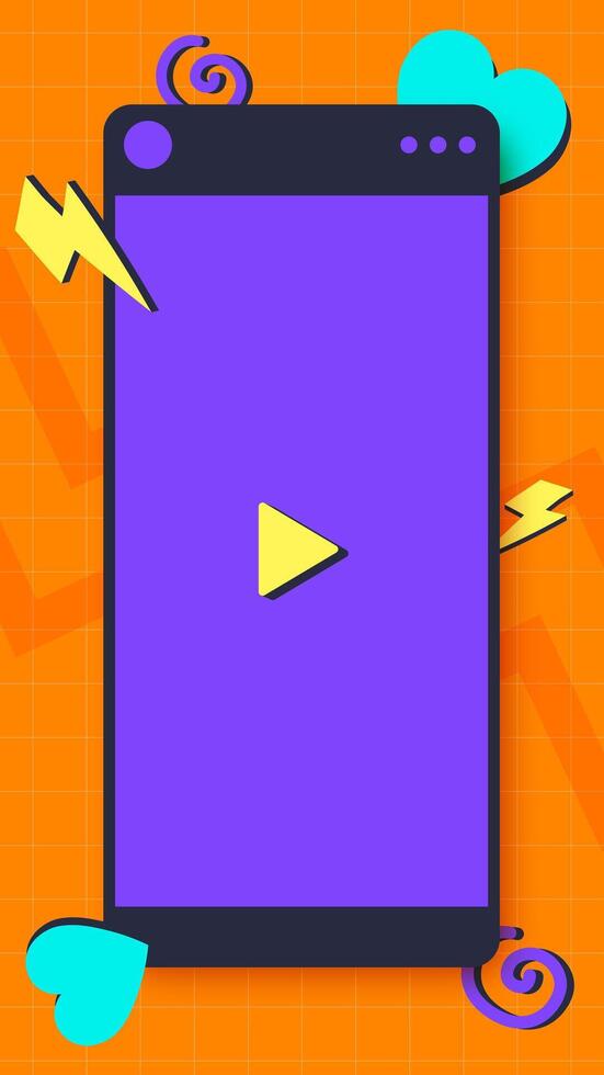 Vertical video player for social media application interface. Short video mockup in retro design style. vector