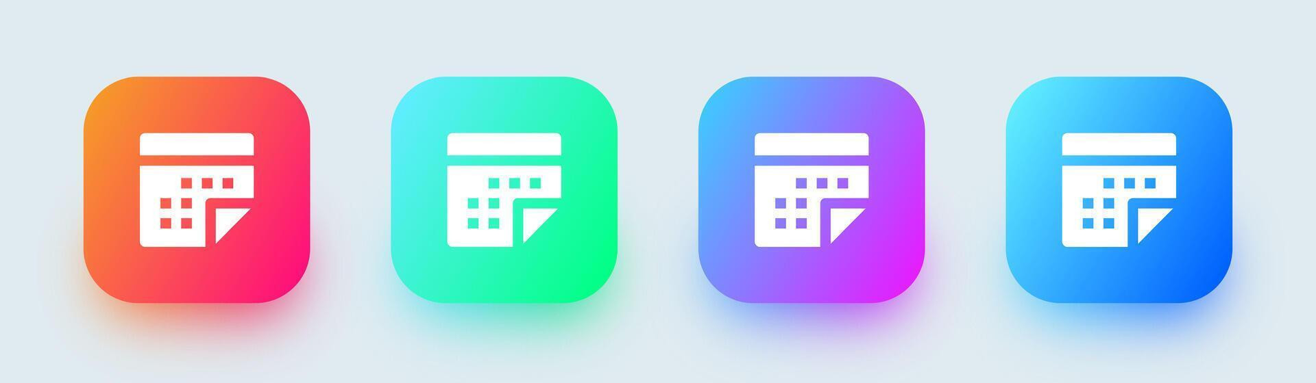 Calendar solid icon in square gradient colors. Event signs vector illustration.