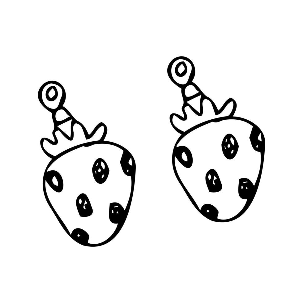 Hand drawn diamond earrings - strawberry doodle vector illustration. Can used for beauty banner for jewellery business, postcard, labels.