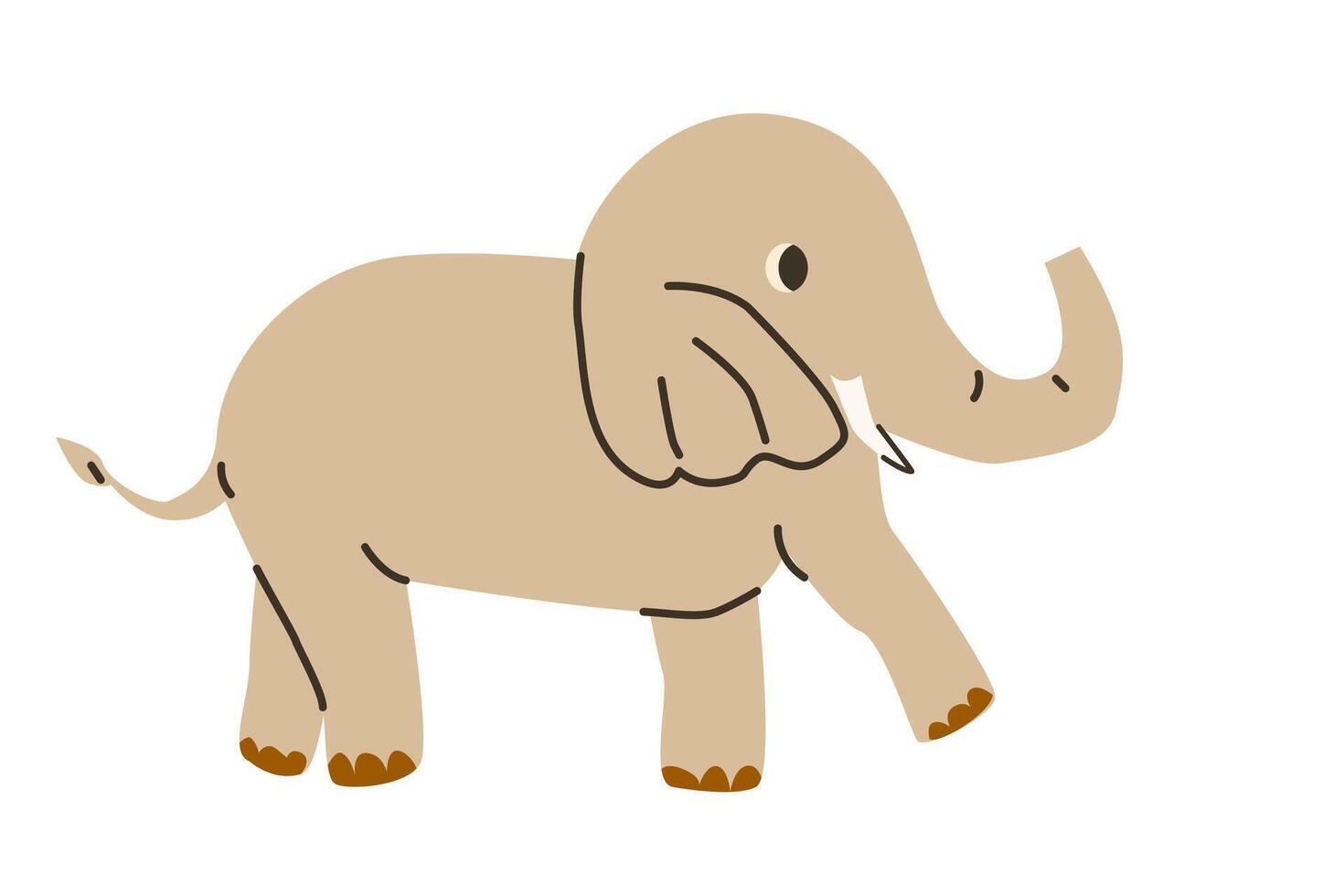 Cute tropical animal elephant baby character standing. Vector illustration isolated. Can used for cards and backgrounds.