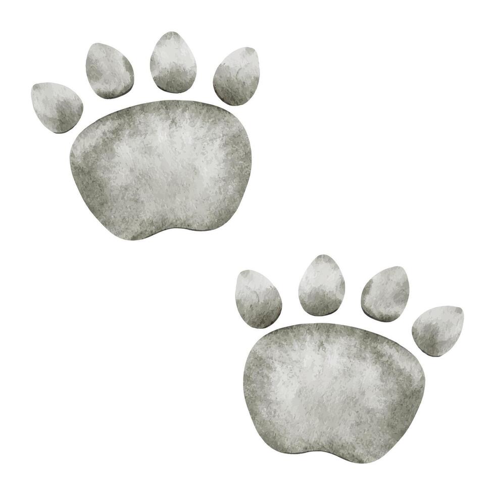 Two dinosaur footprints. Isolated hand drawn watercolor illustration. A clipart pair of Animal traces for children's invitation cards, parties, baby shower, decoration of kid's rooms vector