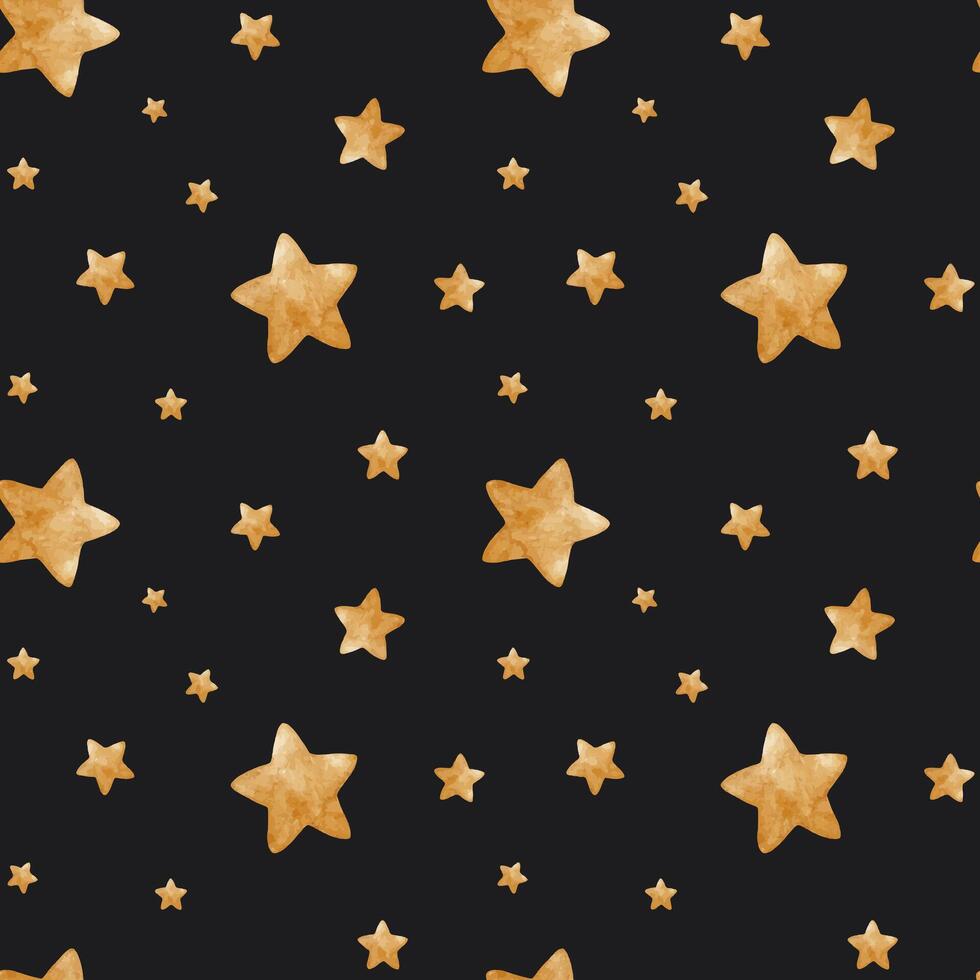 Watercolor seamless pattern of Gold stars. Cute baby night sky b vector