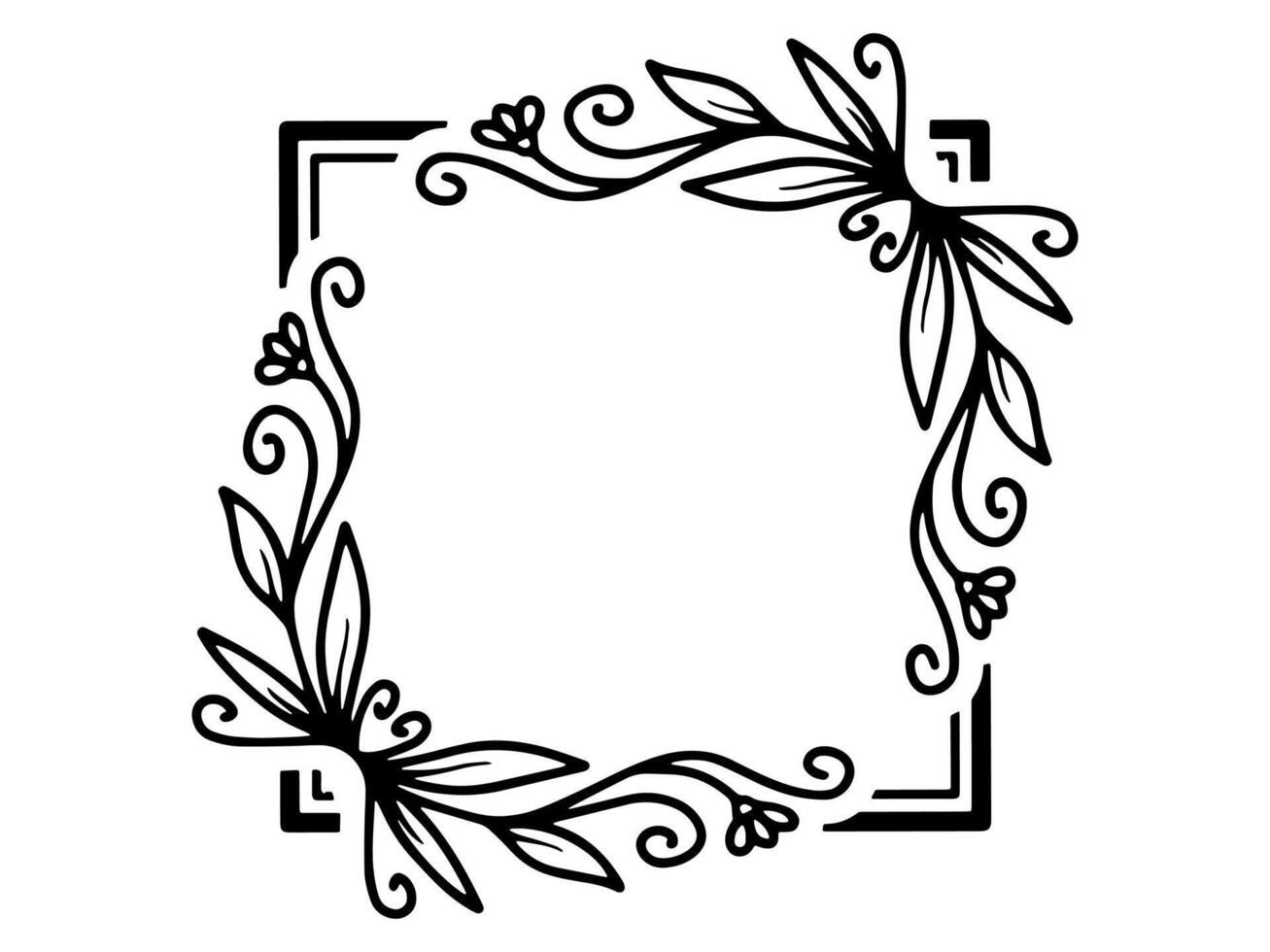 Hand Drawn Flower Frame Line Art vector