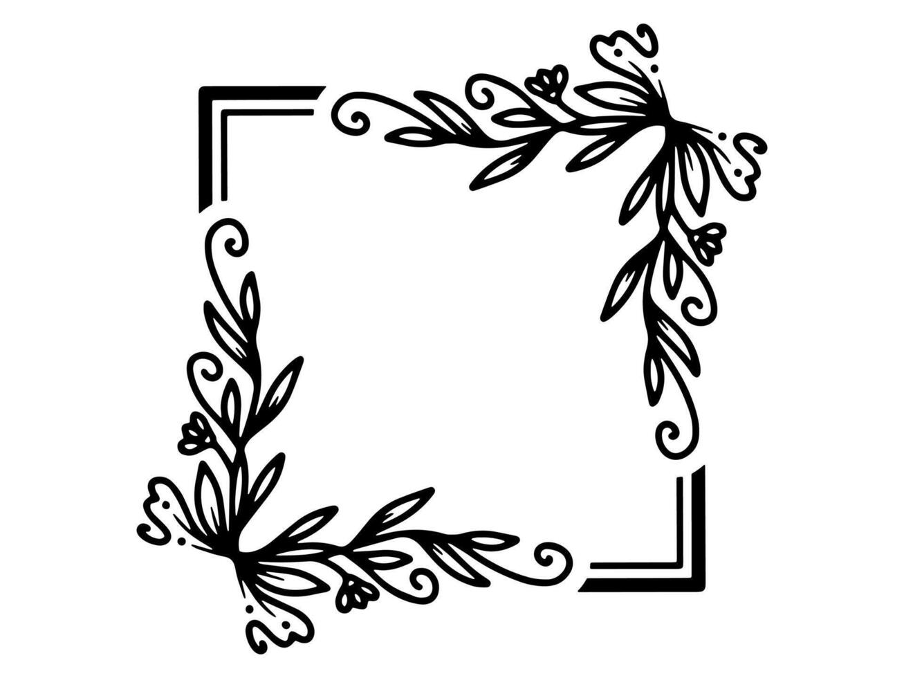 Hand Drawn Flower Frame Line Art vector