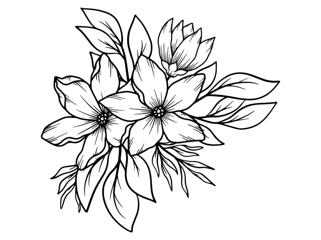 Bouquet Flower Line Art Illustration vector