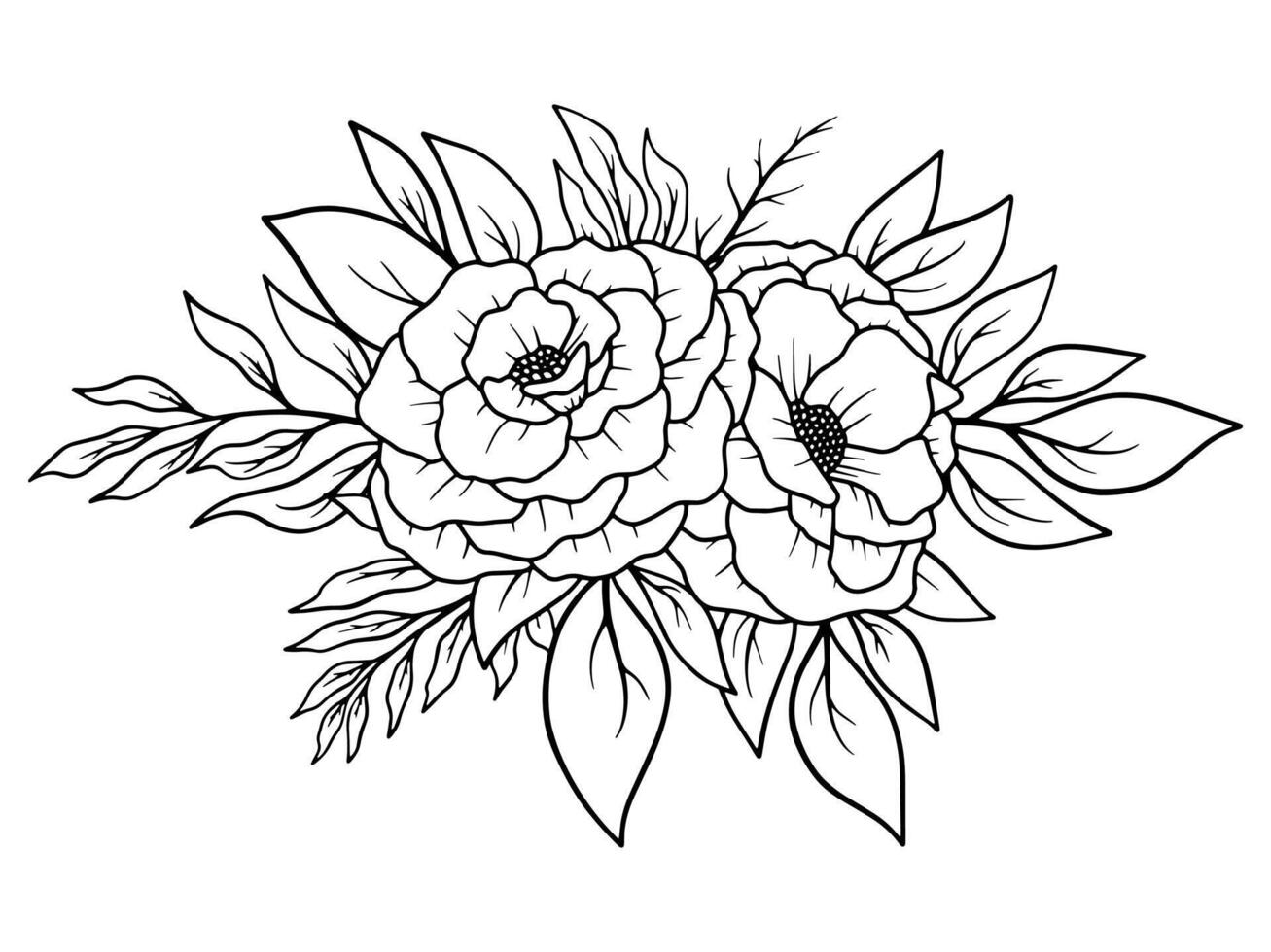 Flower Line Art Black and White vector