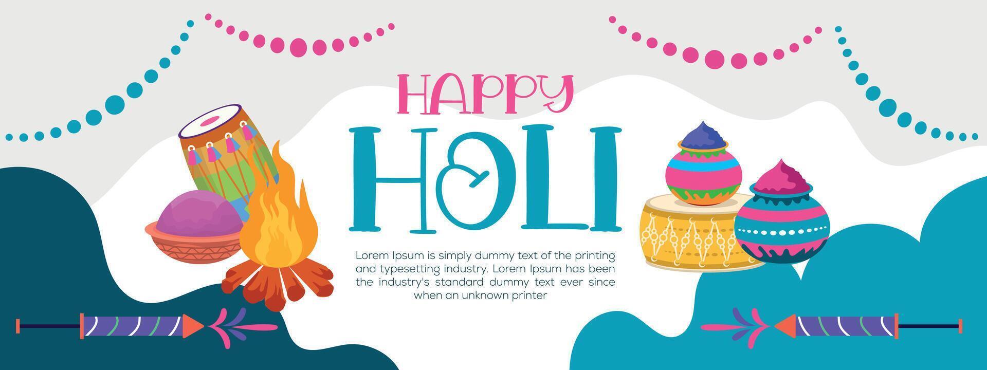 Happy Holi colorful banner template indian hinduism festival celebration, social media poster design  and horizontal banner template for holi festival celebration vector