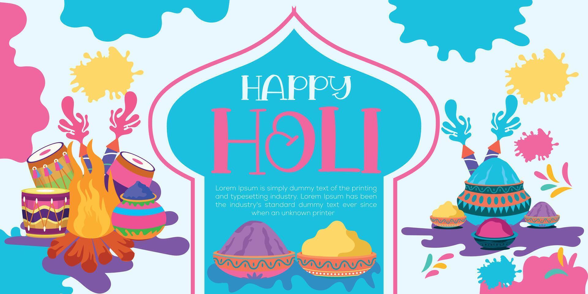 Happy Holi colorful banner template indian hinduism festival celebration, social media poster design  and horizontal banner template for holi festival celebration vector