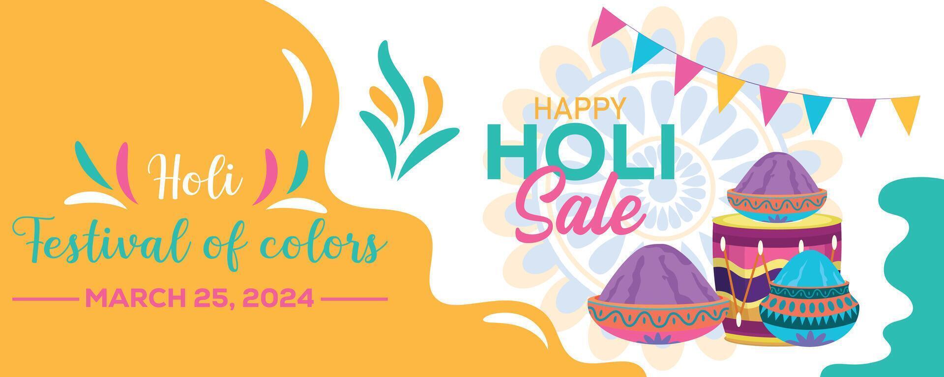 Happy Holi colorful banner template indian hinduism festival celebration, social media poster design  and horizontal banner template for holi festival celebration vector