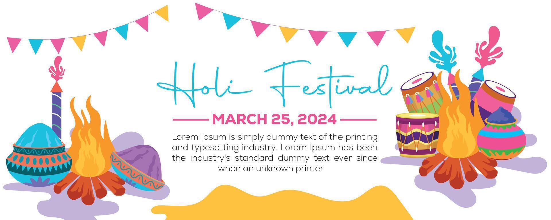 Happy Holi colorful banner template indian hinduism festival celebration, social media poster design  and horizontal banner template for holi festival celebration vector