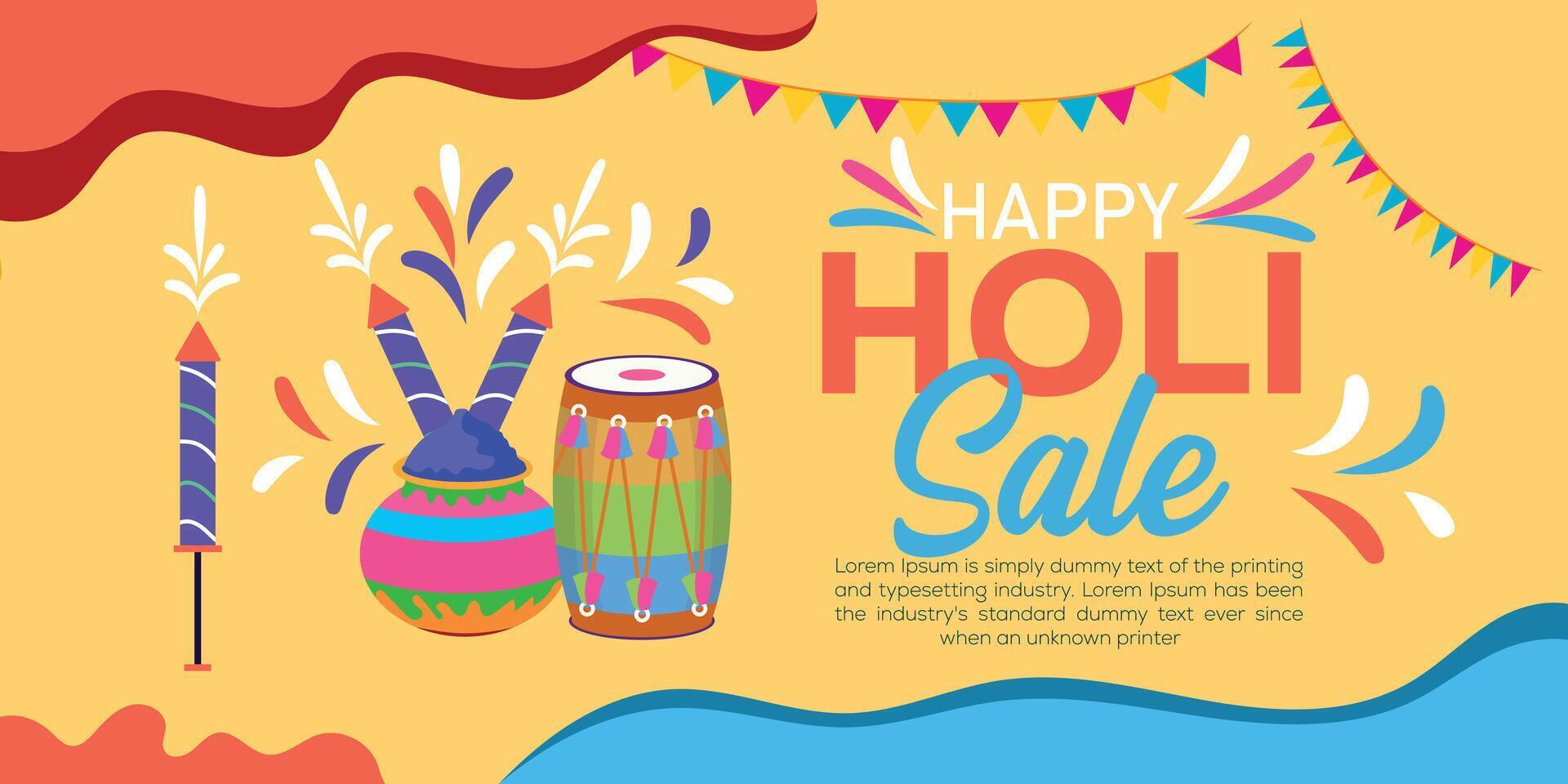 Happy Holi colorful banner template indian hinduism festival celebration, social media poster design  and horizontal banner template for holi festival celebration vector