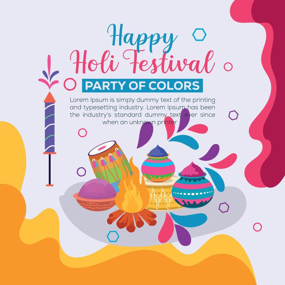 contento holi vistoso bandera modelo indio hinduismo festival celebracion, social medios de comunicación póster diseño y horizontal bandera modelo para holi festival celebracion vector