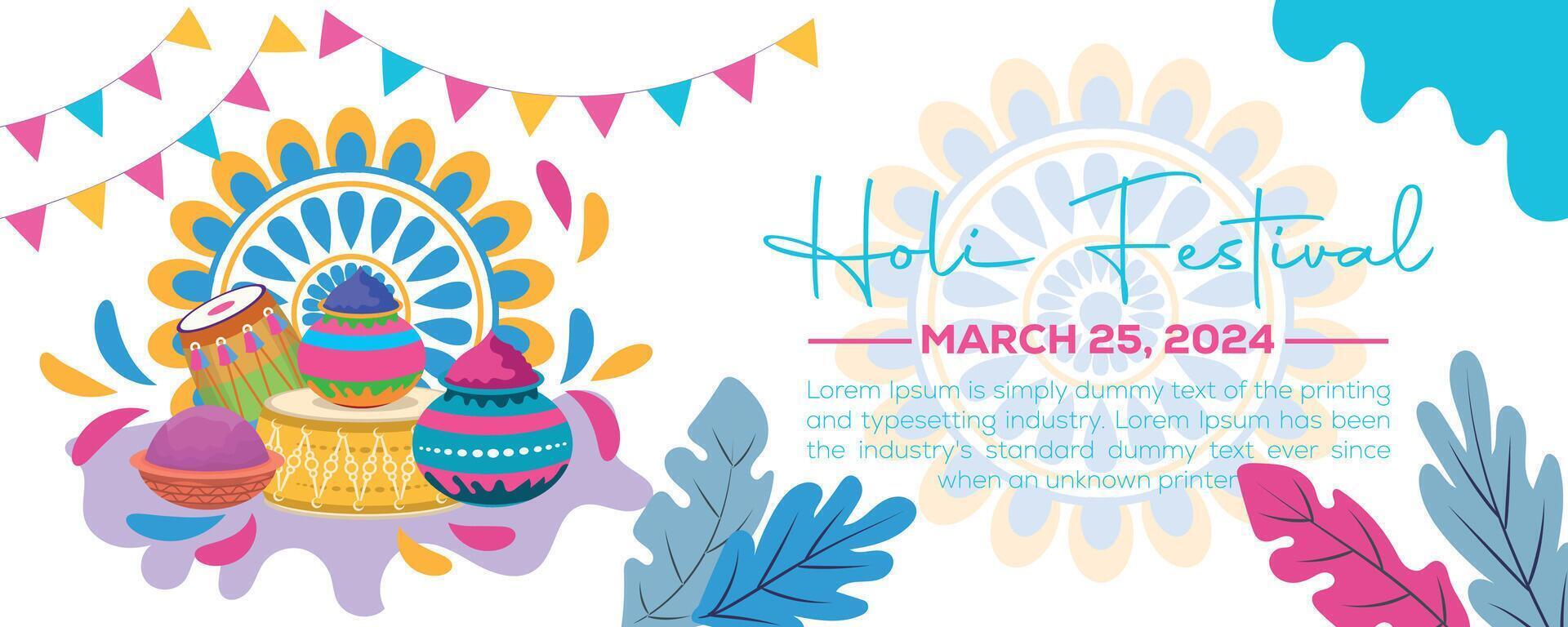 Happy Holi colorful banner template indian hinduism festival celebration, social media poster design  and horizontal banner template for holi festival celebration vector