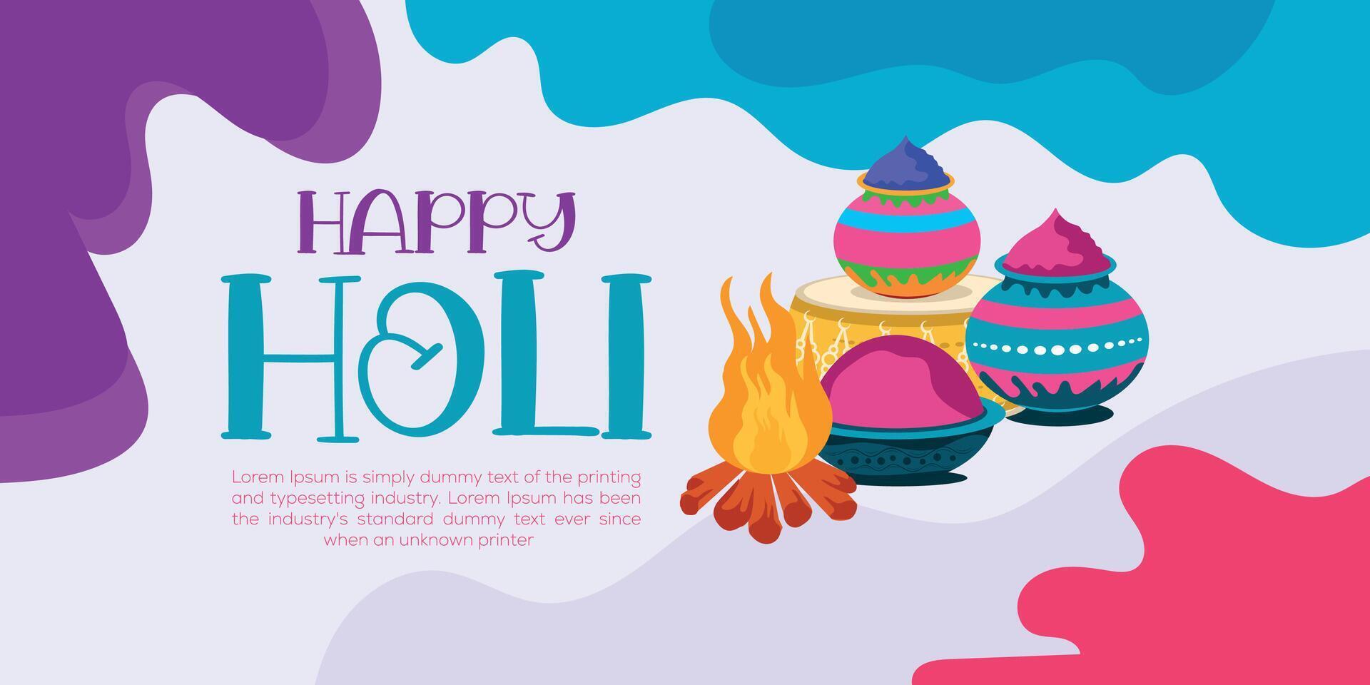 Happy Holi colorful banner template indian hinduism festival celebration, social media poster design  and horizontal banner template for holi festival celebration vector