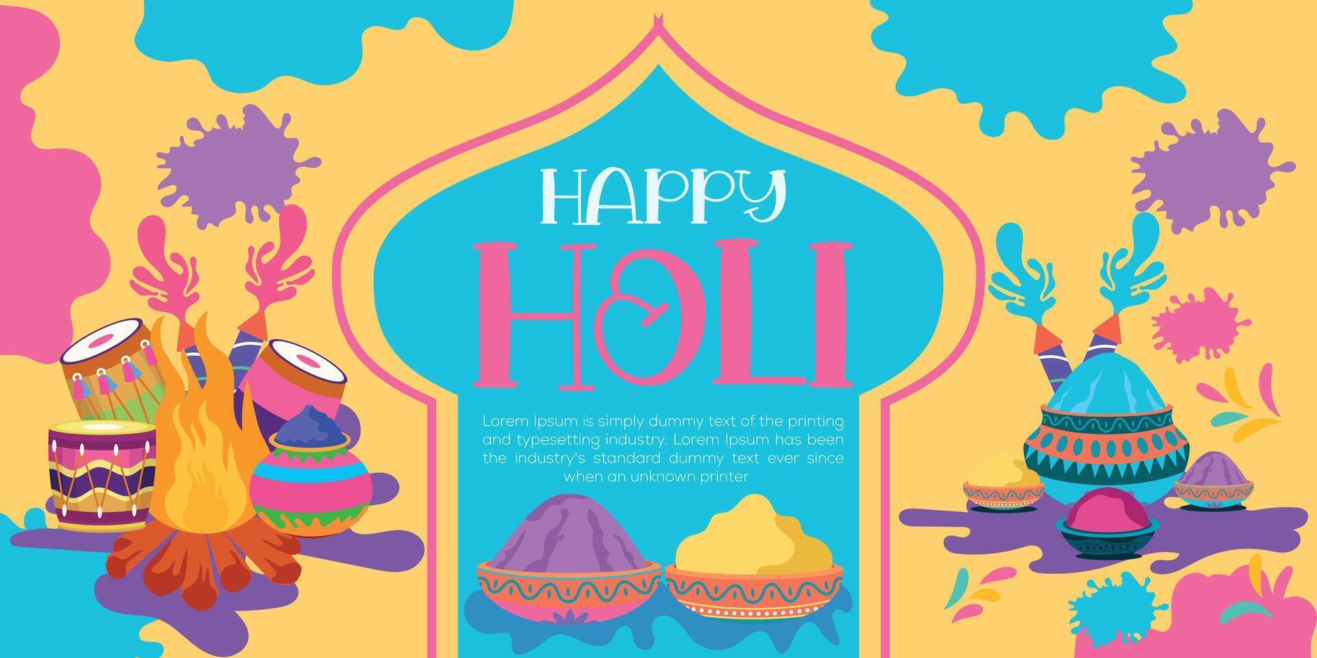 Happy Holi colorful banner template indian hinduism festival celebration, social media poster design  and horizontal banner template for holi festival celebration vector