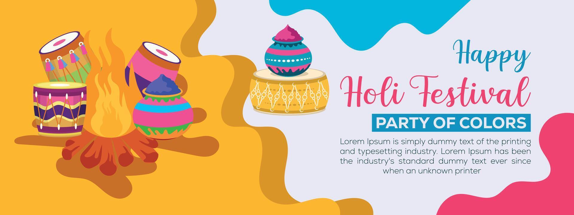 Happy Holi colorful banner template indian hinduism festival celebration, social media poster design  and horizontal banner template for holi festival celebration vector