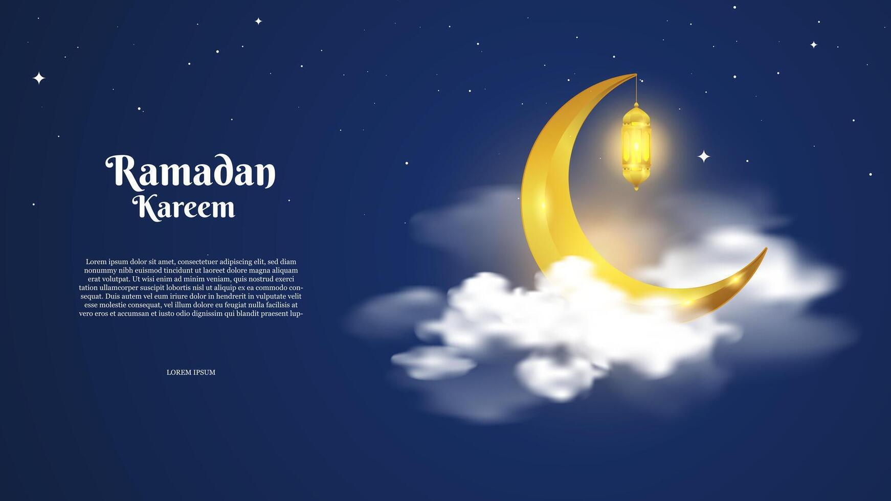 Ramadan with beautiful golden crescent moon and white clouds vector