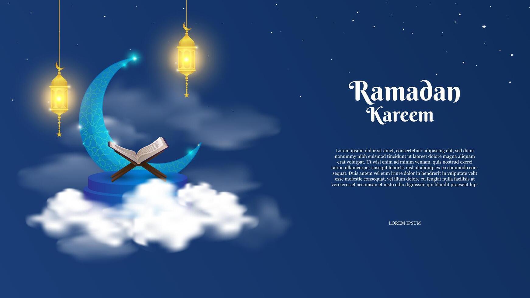 Ramadan background with beautiful  blue crescent and clouds vector