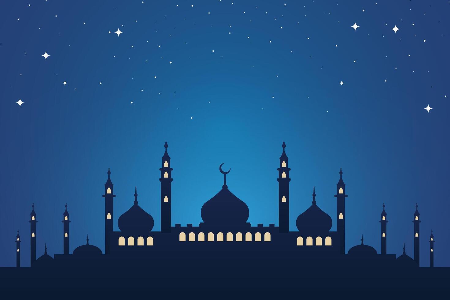 silhouette of the mosque with a beautiful night background vector