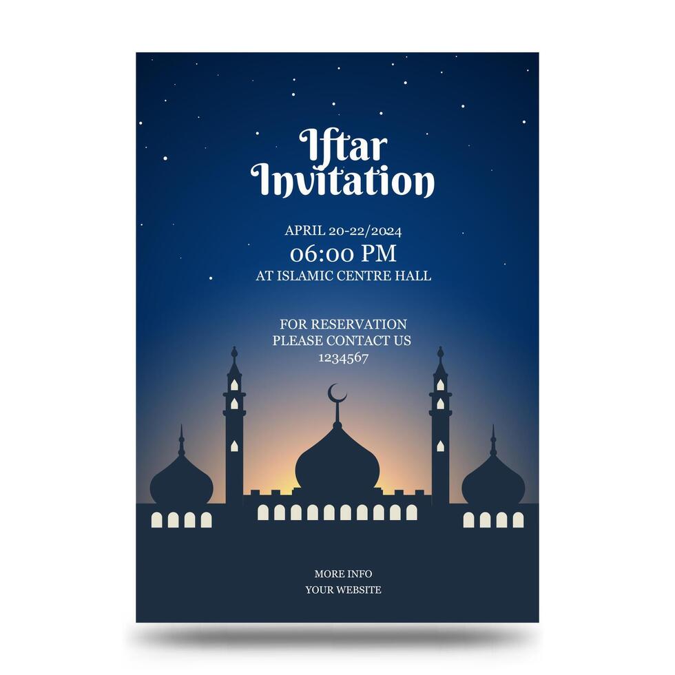 iftar invitación modelo con un hermosa mezquita y cielo a noche vector