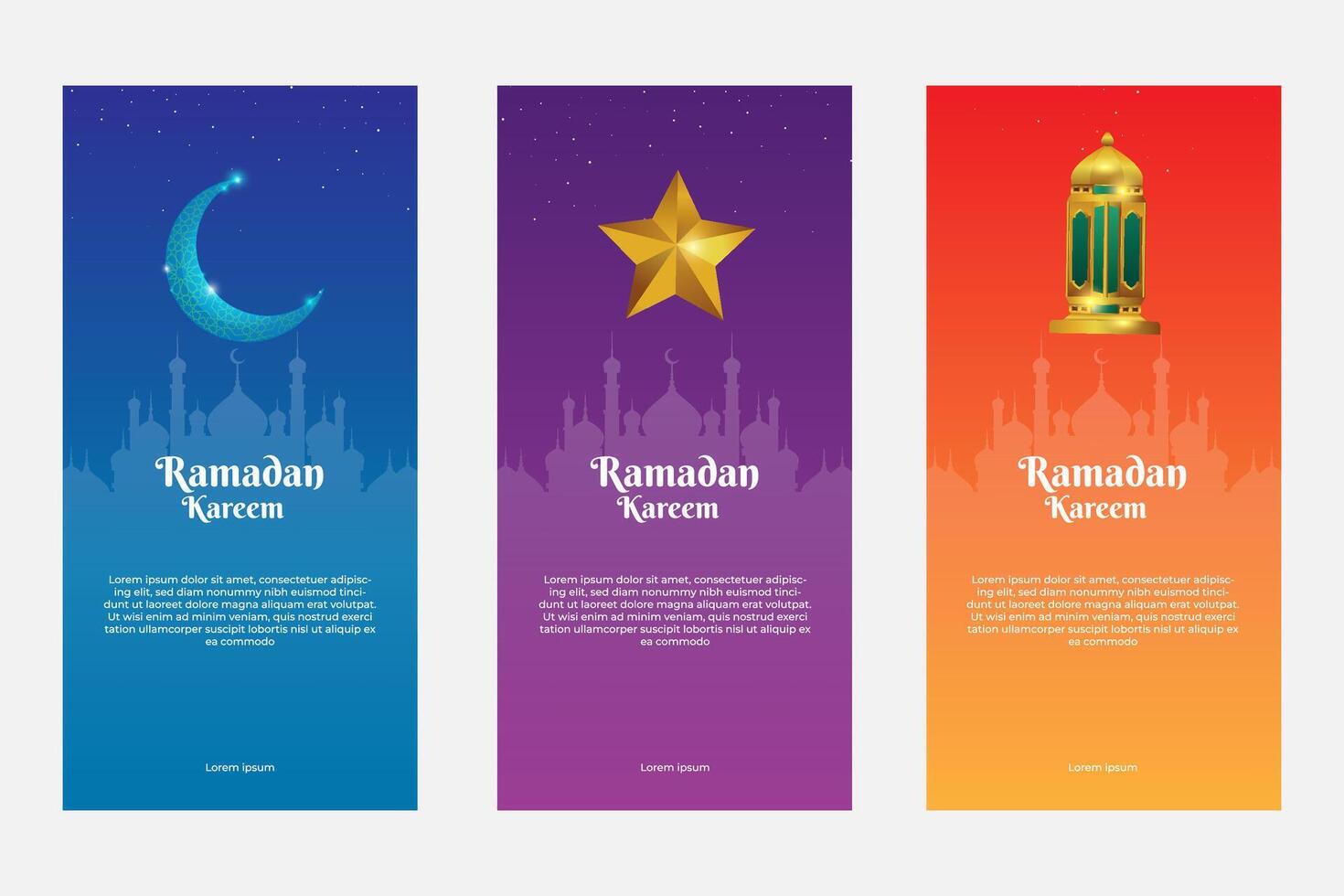 Ramadán bandera modelo. bandera diseño con hermosa linternas, estrellas y Luna vector