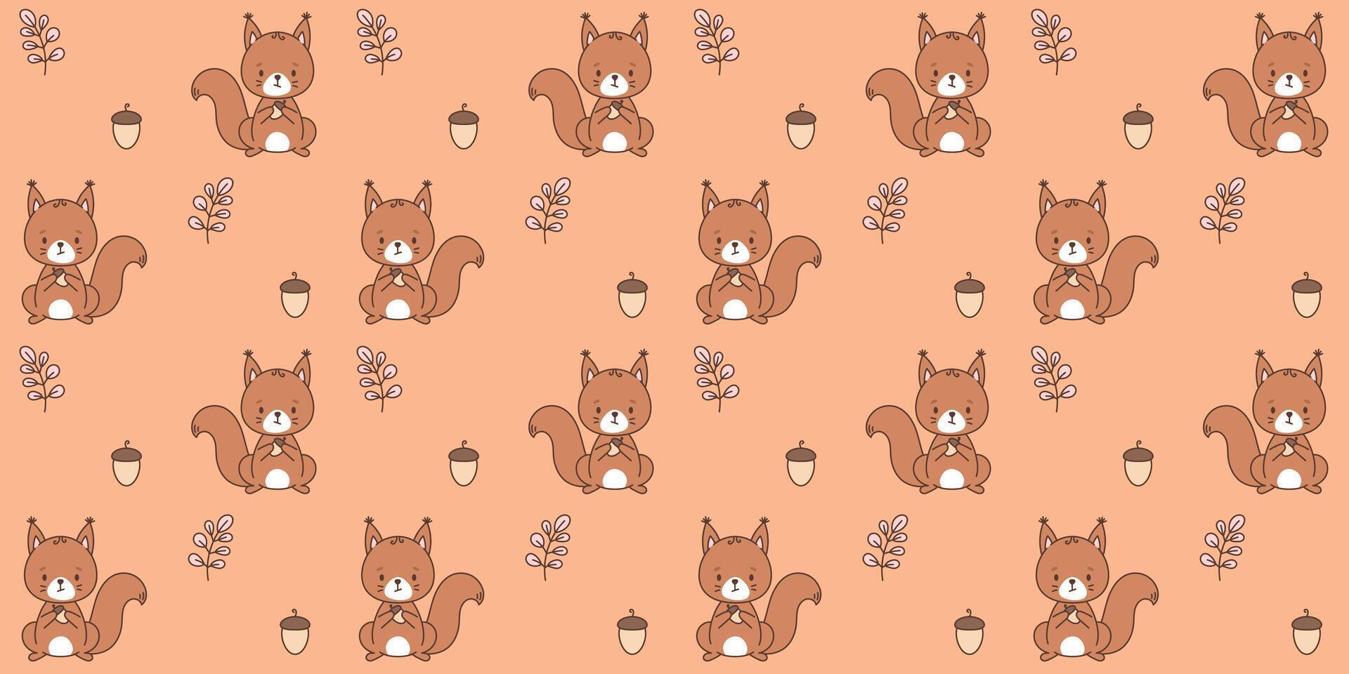 Seamless pattern with cute squirrel . Cute animals in kawaii style. Drawings for children. vector illustration